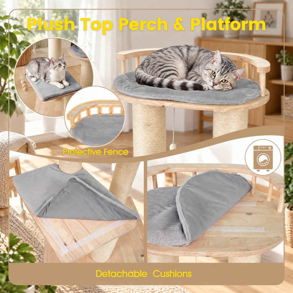 Airfind Cat Tree for Indoor Kittens with Top Perch Condo Space and 3 Hanging Feather Toys, Gray, 4 Inch sisal scratching posts for cats to claw