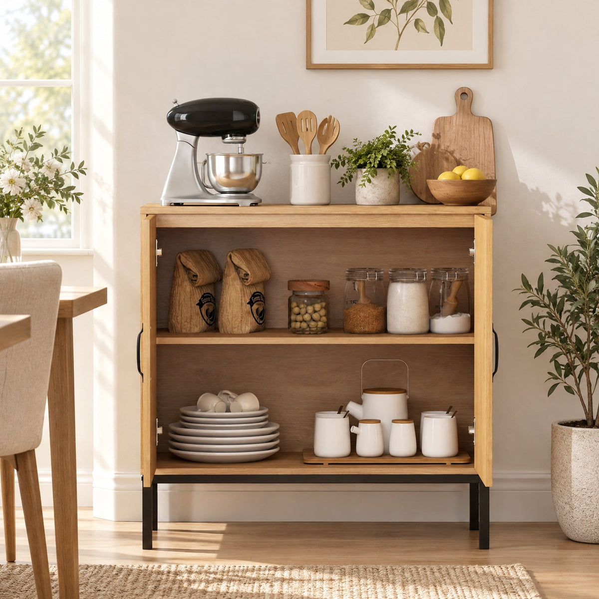 Airfind Boho Storage Cabinet with Asymmetrical Pattern Doors for Kitchen, 100 Lbs Capacity, 31.5 Inch X 15 Inch X 32 Inch (l X W X H) Inside, Natural