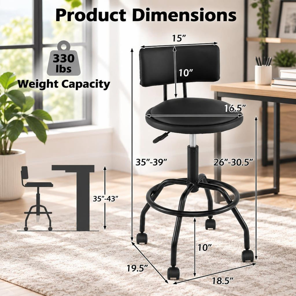Airfind Modern Swivel Height Adjustable Bar Stool with Backrest, Bar Chair 330 lbs Capacity, Metal PU Leather Sponge Plywood Frame, Black