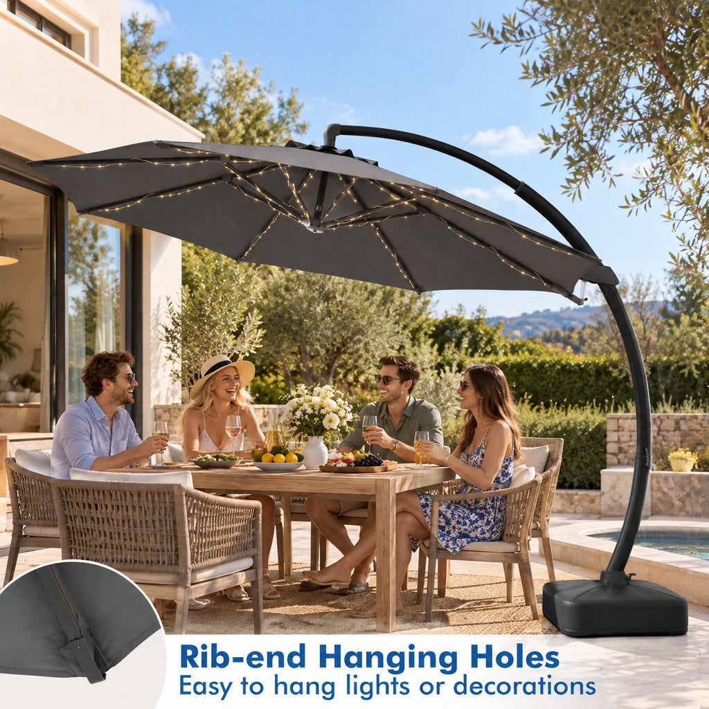 Airfind 11 FT Cantilever Patio Umbrella with Base with 360° Rotation and Tilt Adjustment, Polyester Fabric Aluminum Metal Frame, Gray