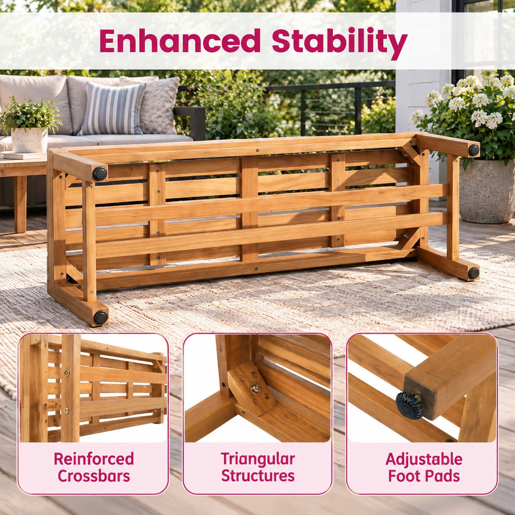 Airfind Outdoor Acacia Wood Patio Bench for 2 with Slatted Seat-1 Piece, 800 lbs Capacity, Acacia Wood Frame, 40 x 14 x 17 Footprint, Wood