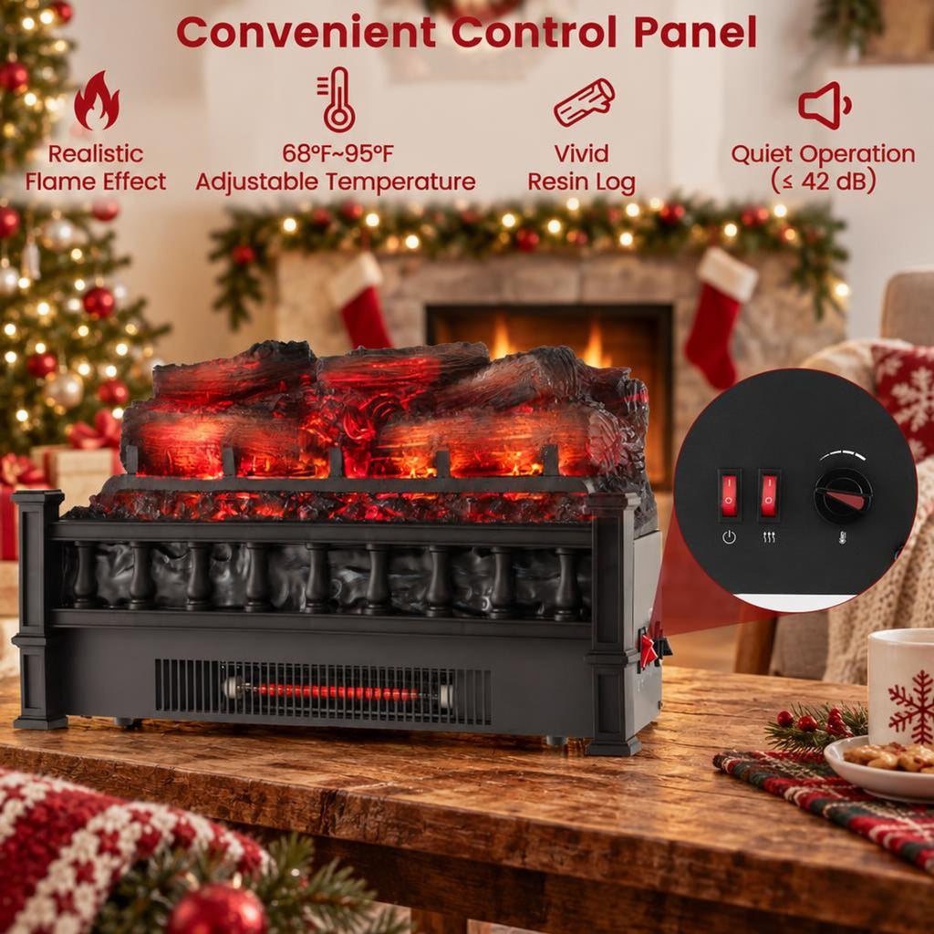 Airfind 20 Inch Electric Fireplace Heater with Realistic Pinewood Ember Bed, Black, Easy to operate with functional control panel