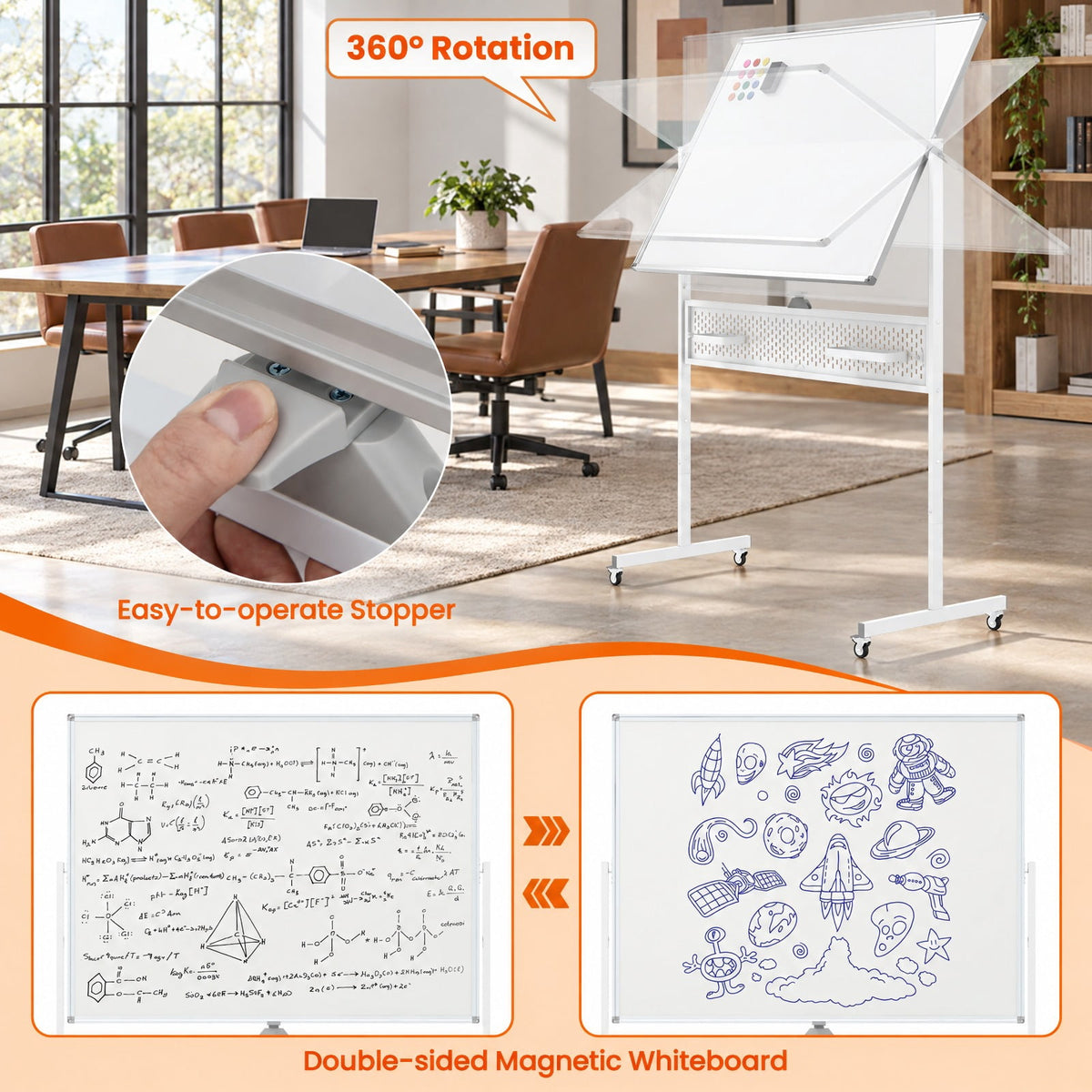 Airfind Mobile Whiteboard Adjustable Double-Sided Magnetic Board with Pegboard, Metal Aluminum Alloy PU Frame, 50 x 22 x 65.7 Footprint, White