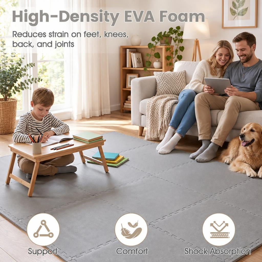 Airfind 24 Pack Non-Slip Protective Interlocking EVA Foam Floor Tiles, EVA Foam Frame, 143 x 97 x 0.5 Footprint, Grey