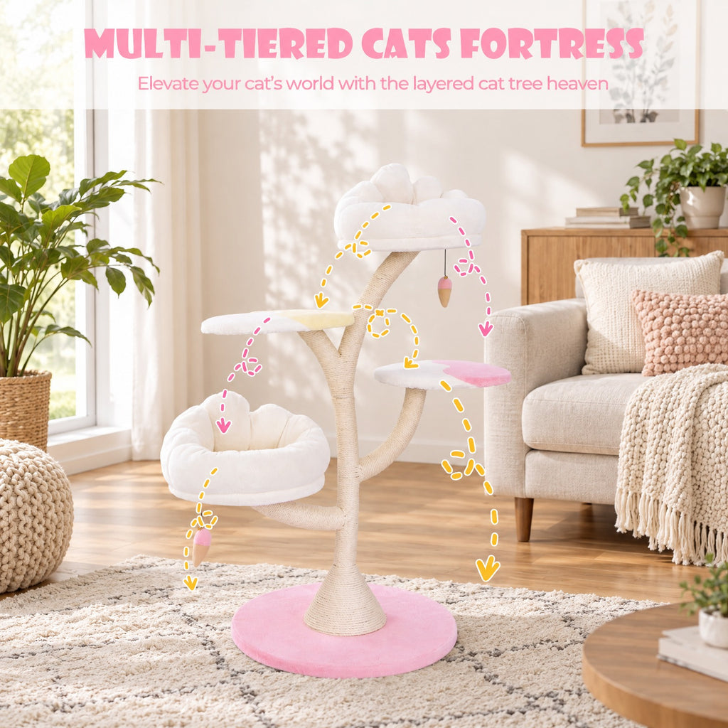 Airfind Multi-Layer Cat Tree Cat Tower with 2 Cat Perches 2 Platforms, Capacity of Each Layer 35 Lbsnet Weight for Convenient Everyday Use, Pink