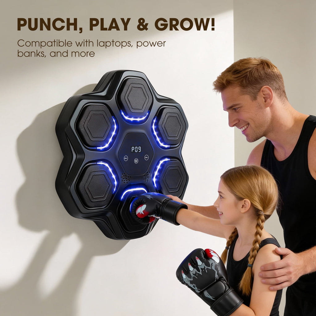 Airfind Smart Music Boxing Machine Target Trainer with Bluetooth Interactive Reflex Punch Pad for Home Gym and Kids Training 9 Speed Modes, Black