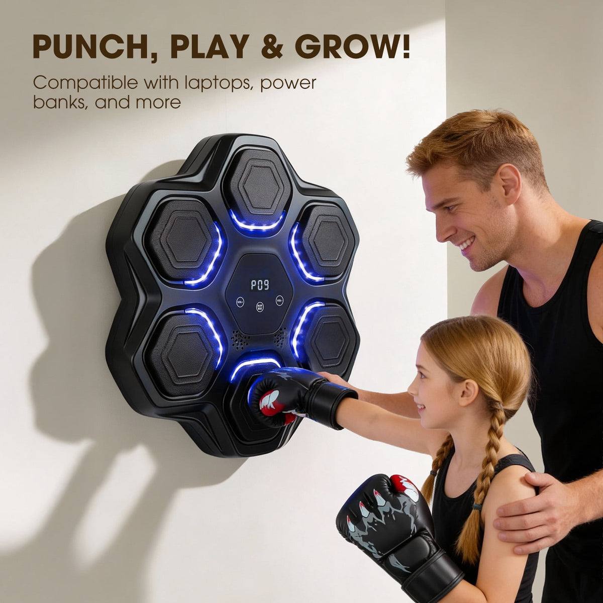 Airfind Smart Music Boxing Machine Target Trainer with Bluetooth Interactive Reflex Punch Pad for Home Gym and Kids Training 9 Speed Modes, Black
