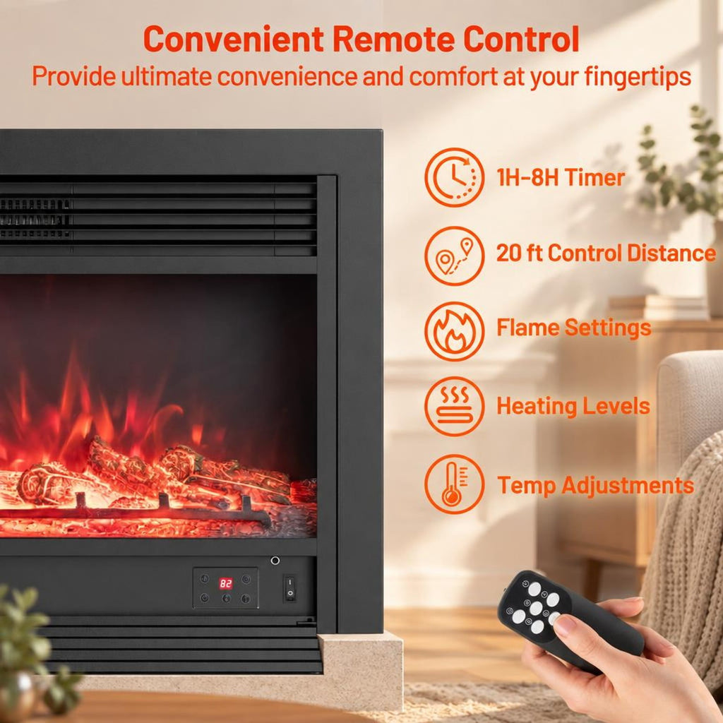 Airfind 33/36-Inch Electric Fireplace Insert 750W/1500W Recessed Fireplace Heater-1500W, Metal Tempered Glass Frame, Black