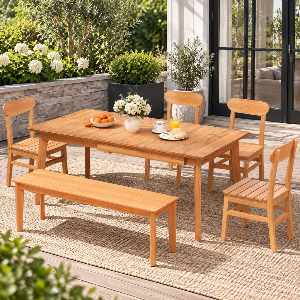 Airfind Patio Teak Wood Chair Armless Dining Chair with Slatted Seat, 220 lbs Capacity, Teak Wood Frame, Wood