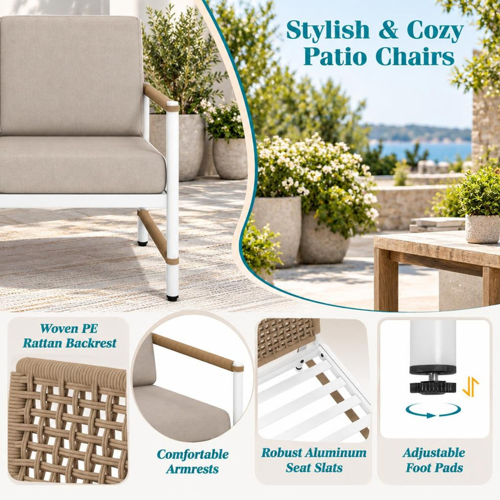 Airfind 2 Packs Patio Aluminum Sofa with Wicker Backrest and Armrests, 310 lbs Capacity, Aluminum Polyester PE Sponge Frame, Grey
