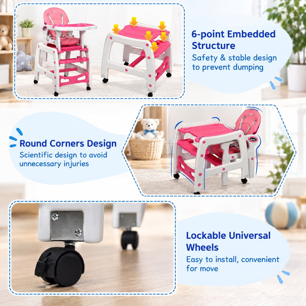 Airfind 3-in-1 Youth High Chair with Lockable Universal Wheels, 50 lbs Capacity, PP PE Sponge, Suitable for 6 Months to 8 Years, Unspecified