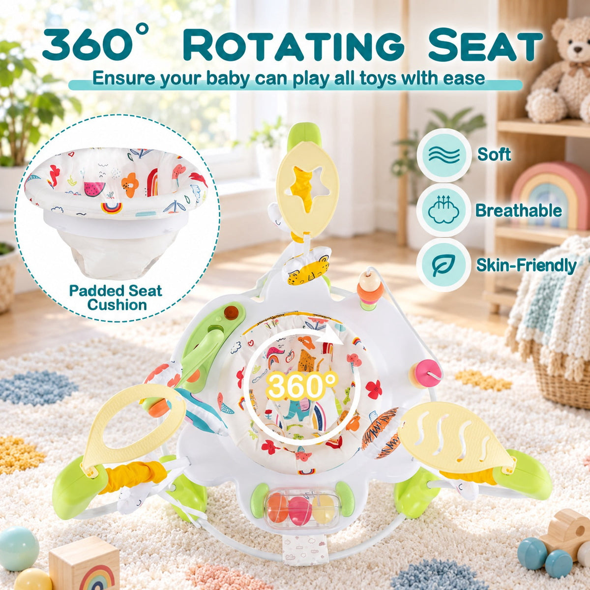 Airfind Baby Activity Center Height Adjustable Baby Bouncing Saucer with Interactive Toys, 26 lbs Capacity, Metal Frame, for 6+ months, Yellow