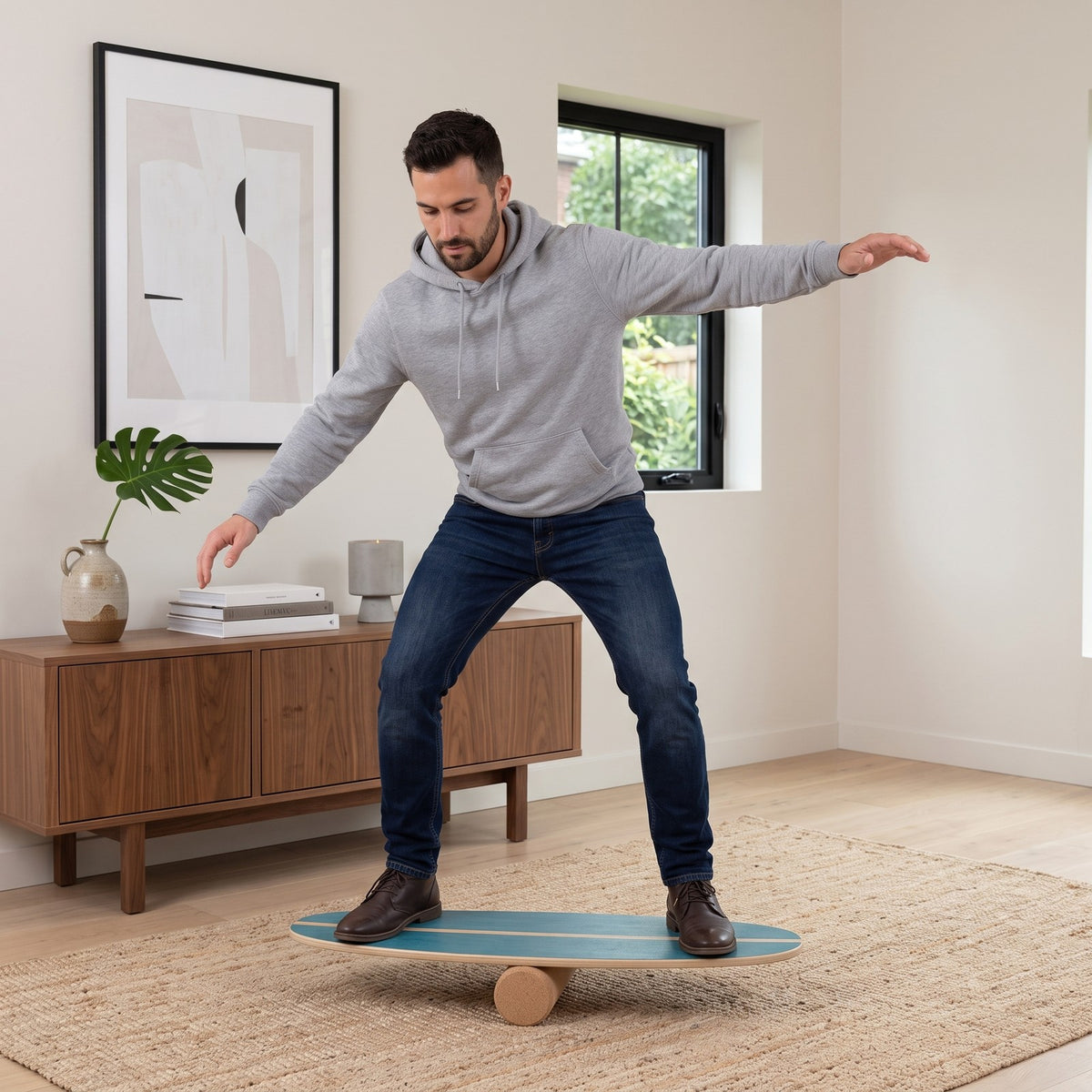 Airfind Wooden Balance Board with Cork Roller and Storage Rack, 11-Ply Birch Wood Balance Trainer for Core Strength Coordination, Indoor Outdoor Sports Exercise, Blue