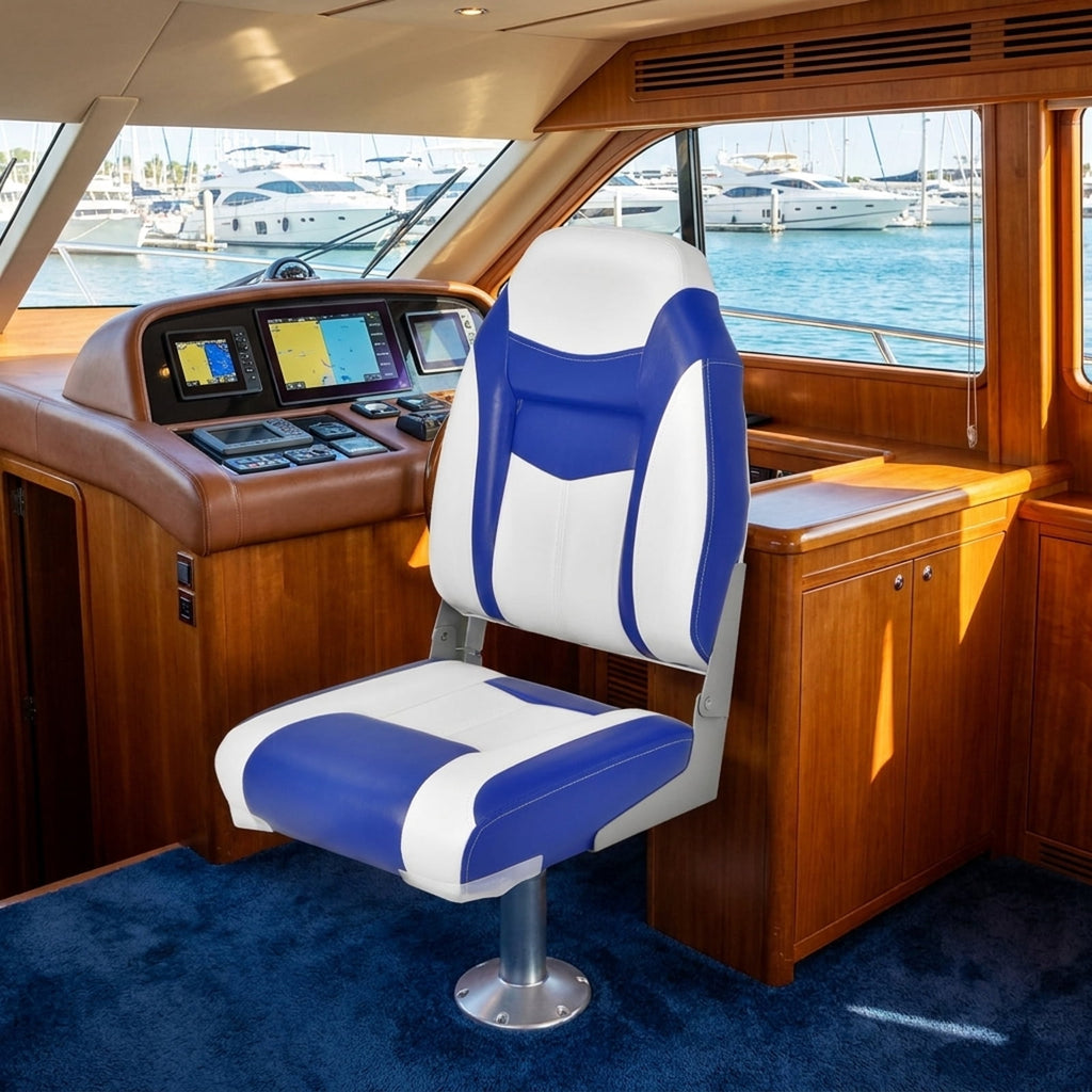 Airfind Folding Boat Seats Set with High Back Ergonomic Support and Waterproof Padded Cushion for Fishing and Pontoon Boats, Blue