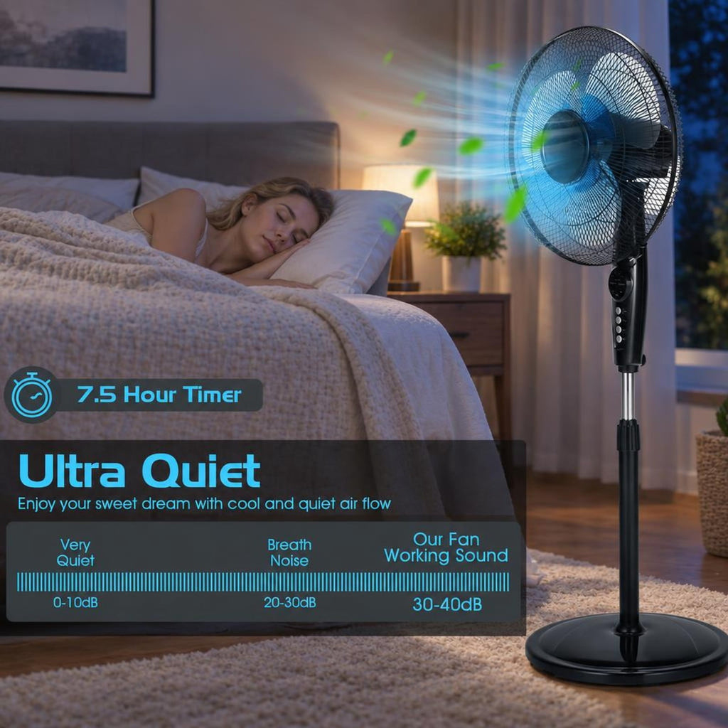 Airfind 16 Inches Adjustable Height Fan with Quiet Oscillating Stand for Home and Office, PP iron Frame, Black