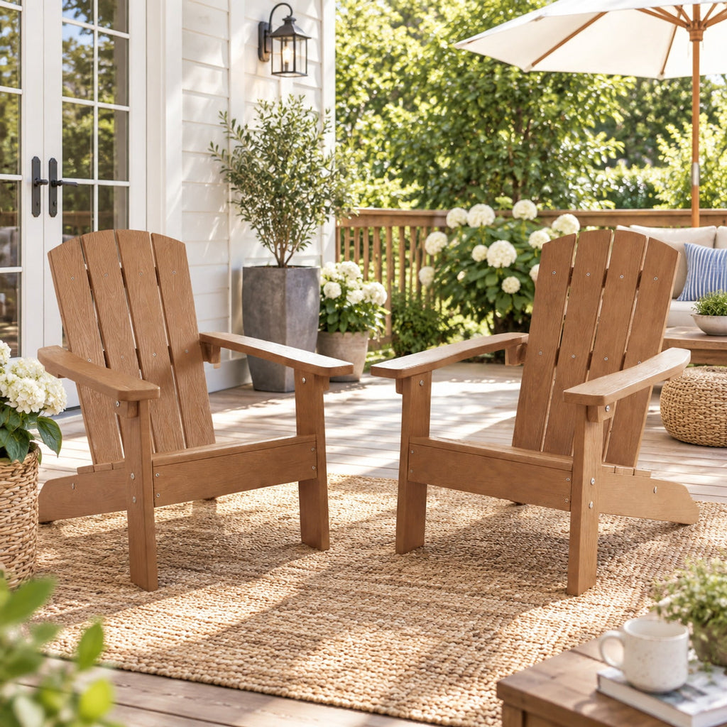 Airfind All-Weather HDPE Kids Adirondack Chair with with High Backrest and Armrests, 165 lbs Capacity, Wood-like HIPS Frame, Natural