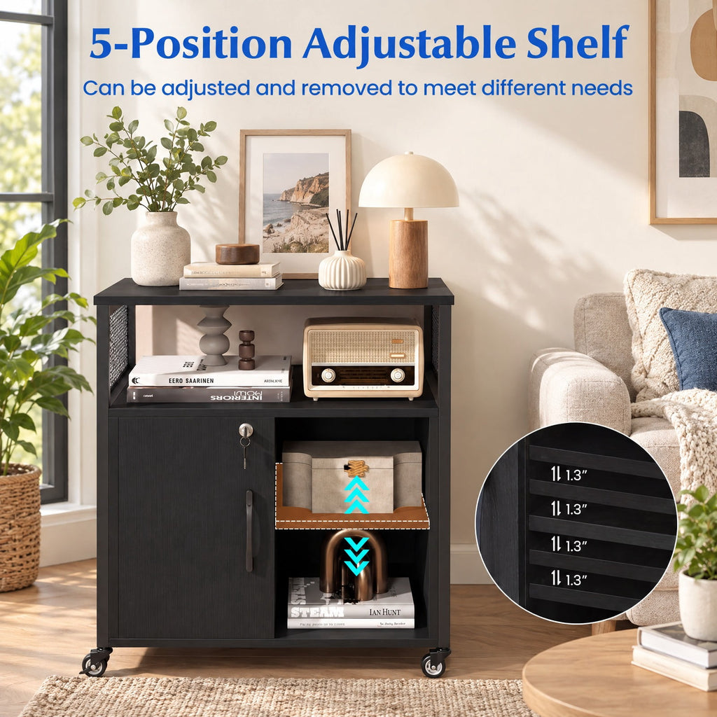 Airfind File Cabinet on Wheels with Charging Station and Cable Management Hole, 24 Inch x 17 Inch x 26 Inch Footprint, Black