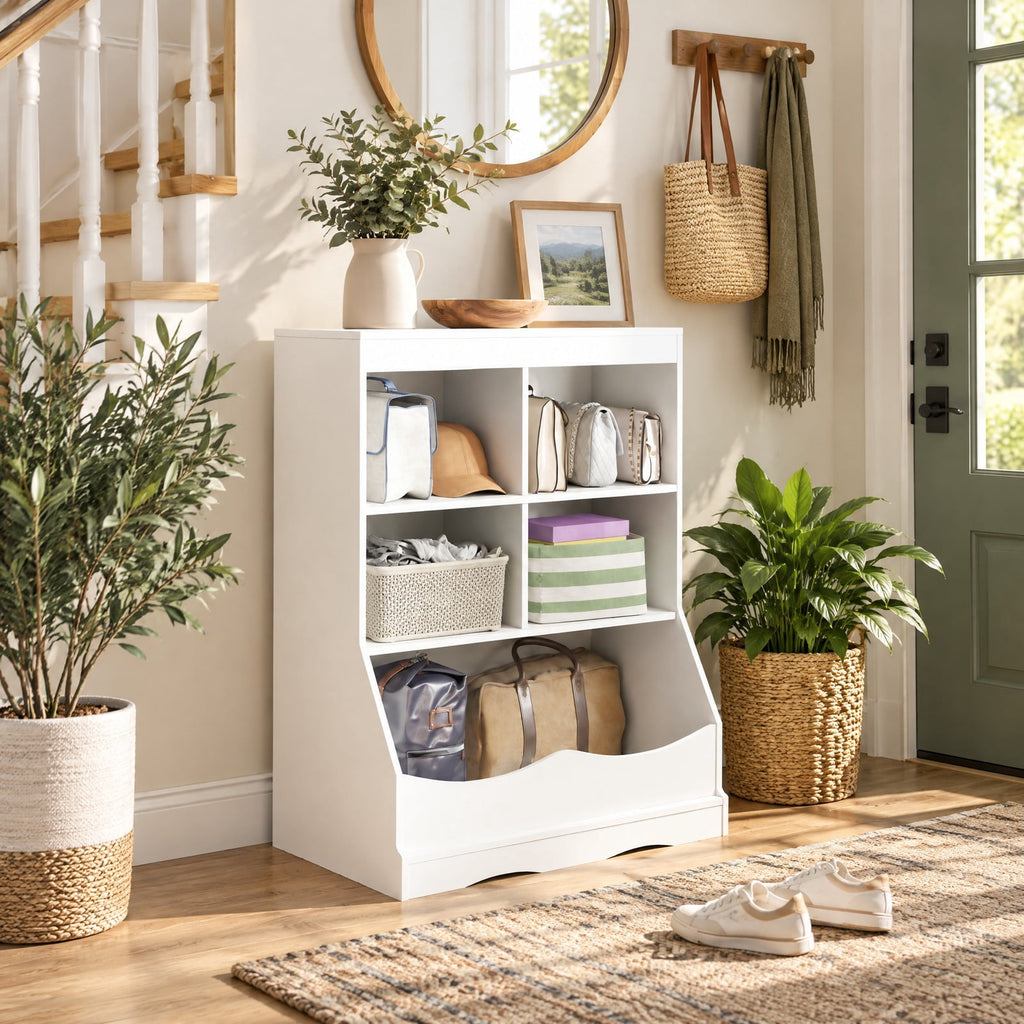 Airfind 3-Tier Childrens Multi-Functional Bookcase Toy Storage Bin Floor Cabinet, 66 lbs Capacity, MDF Engineered Wood Frame, White