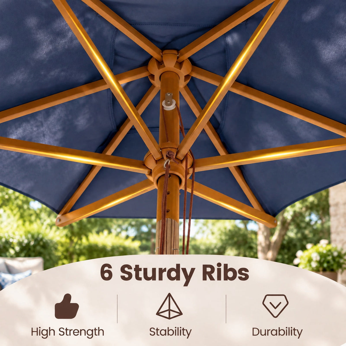 Airfind 7 Feet Outdoor Rectangular Patio Umbrella with 3 Adjustable Heights, Fabric Hardwood Bamboo Frame, 7 x 5.5 x 7.7 ft Umbrella Footprint