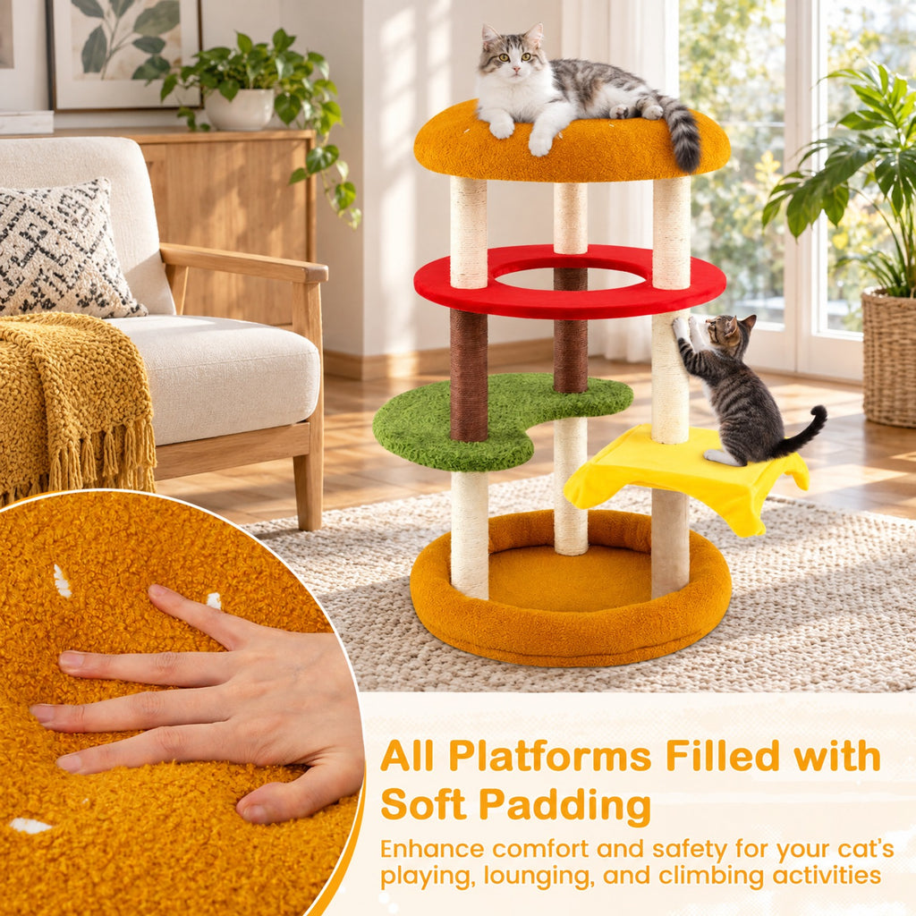 Airfind 42 Inch Tall Modern Cat Tree Multi-Level with Padded Perch and Cat Bed, 22 lbs Capacity, 24in x 42in (Dia. x H) Perch Footprint, Yellow