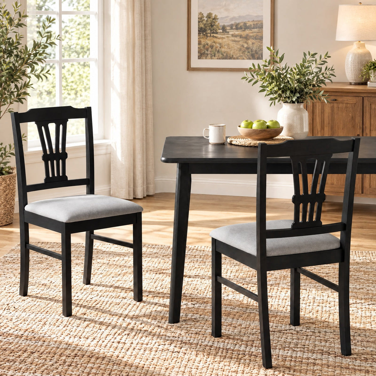 Airfind Wooden Dining Chairs Set of 2 Upholstered Kitchen Chairs with Solid Rubber Wood Frame, Chair 330 lbs Capacity, 18.5 x 17 x 35 Footprint