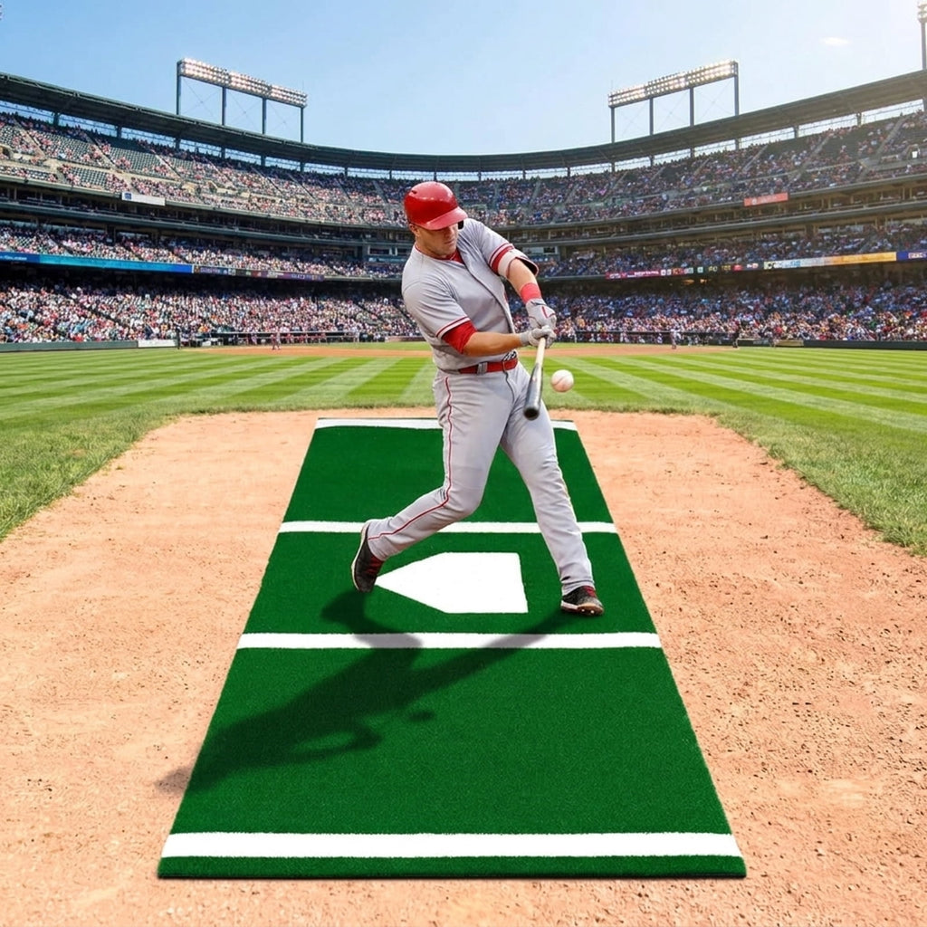 Airfind 10 ft x 3.8 ft Baseball and Softball Batter Practice Mat with Home Plate Markings, Green