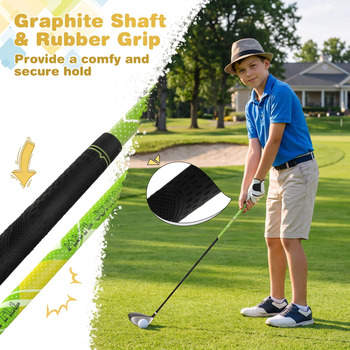 Airfind Junior Complete Golf Club Set with Stand Bag and Rain Hood and Padded Dual Shoulder Straps for Kids Ages 11 to 13, Green