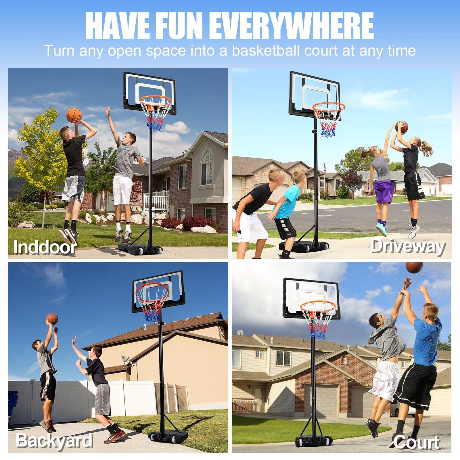 Airfind Kids Basketball Hoop Portable 5-7ft Adjustable 32in Backboard with Wheels