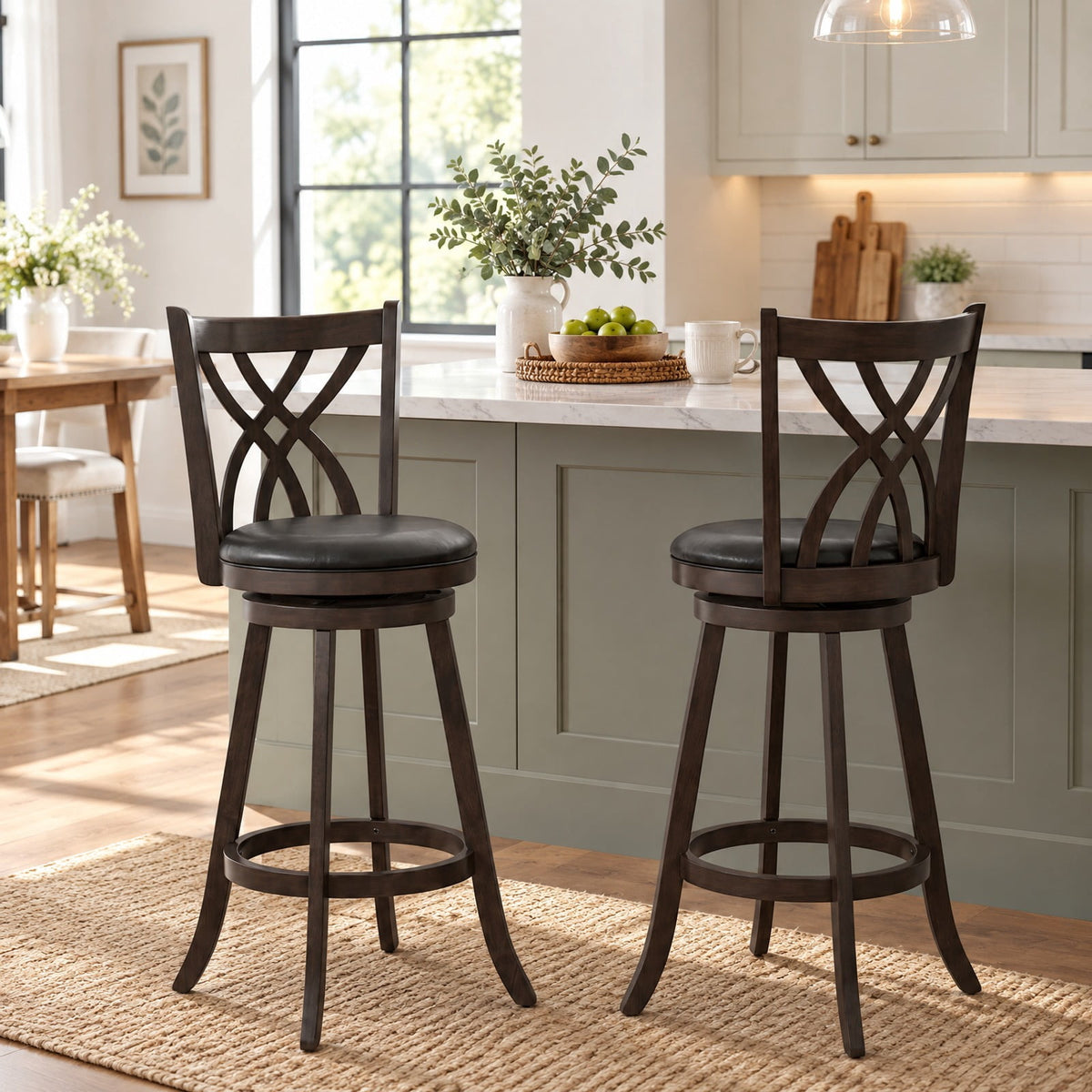 Airfind Set of 4 29 Inch Counter Height Bar Stools with Rubber Wood Frame, 330 lbs Capacity, Rubber Wood PU Sponge Metal Frame, Gray