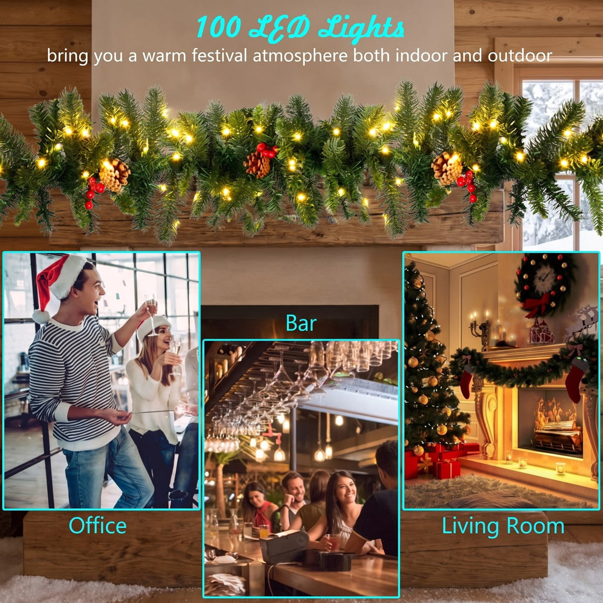 AIRFIND Pre-lit Christmas Garland with 9 Ft Length with 100 LED Lights and 140 PVC Tips for Doorway and Mantel Decor, Red