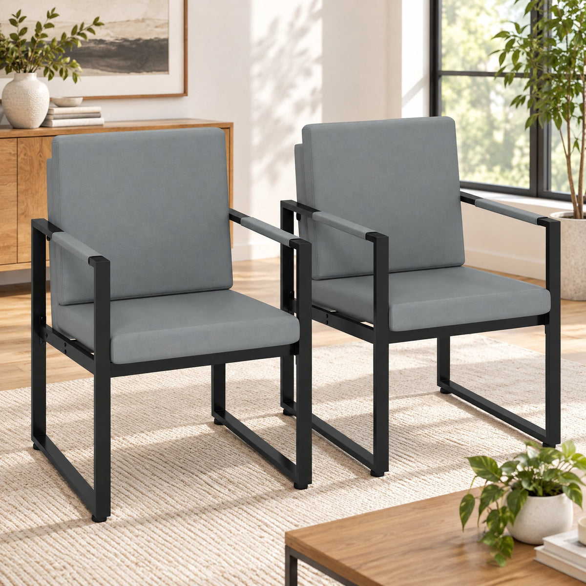 Airfind Mid Century Modern Single, Set of 2, Sofa Chairs with Cushions, 265 lbs Capacity, PU Leather Metal Sponge Frame, 25 Inch x 27.5 Inch x 35.5 Inch, Gray