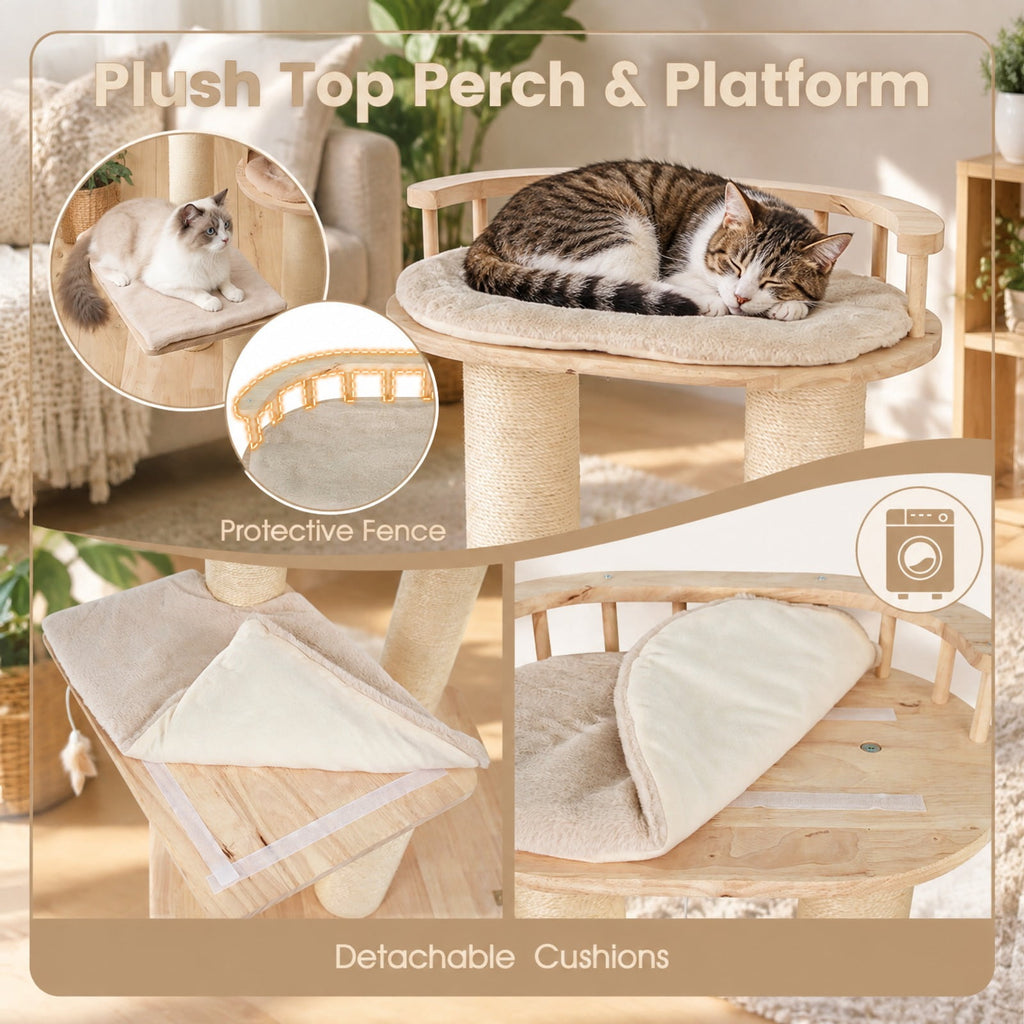 Airfind Cat Tree for Indoor Kittens with Top Perch Condo Space and 3 Hanging Feather Toys, 4 Inch Sisal Scratching Posts for Cats to Claw, Beige