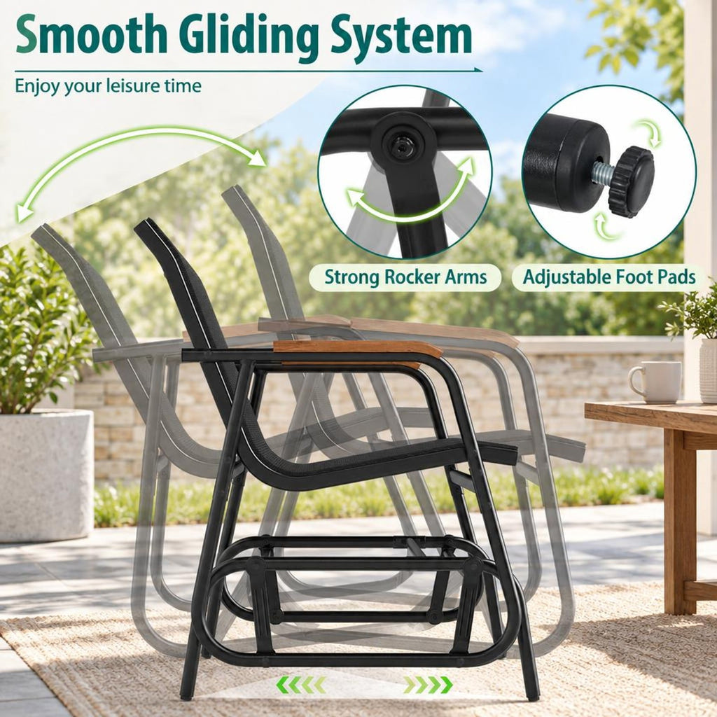 Airfind 3-Piece Outdoor Glider Bistro Set with Tempered Glass Top and Metal Frame, 22 x 18Weight Footprint, Black