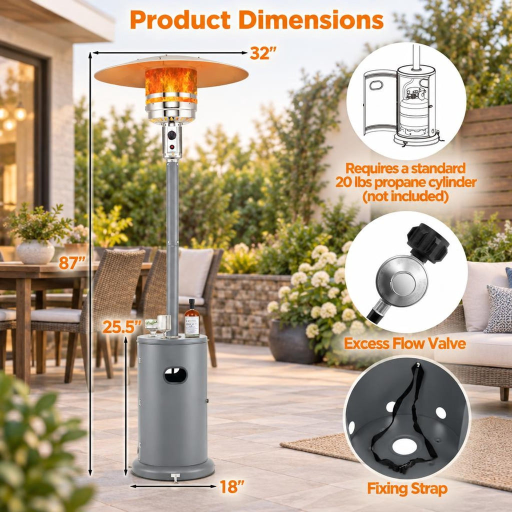 Airfind 50000 BTU Propane Patio Heater with Round Table Design, Aluminum 304 Stainless Steel Metal Frame, 32 x 87 Footprint, Gray
