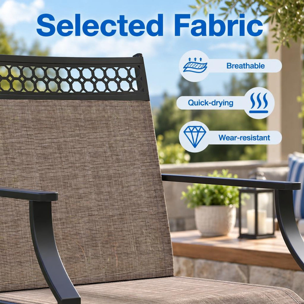 Airfind Patio Swivel Dining Chairs Set of 2 with Heavy-duty Metal Frame and Armrests, Chair 400 lbs Capacity, Fabric Metal PP Frame, Brown
