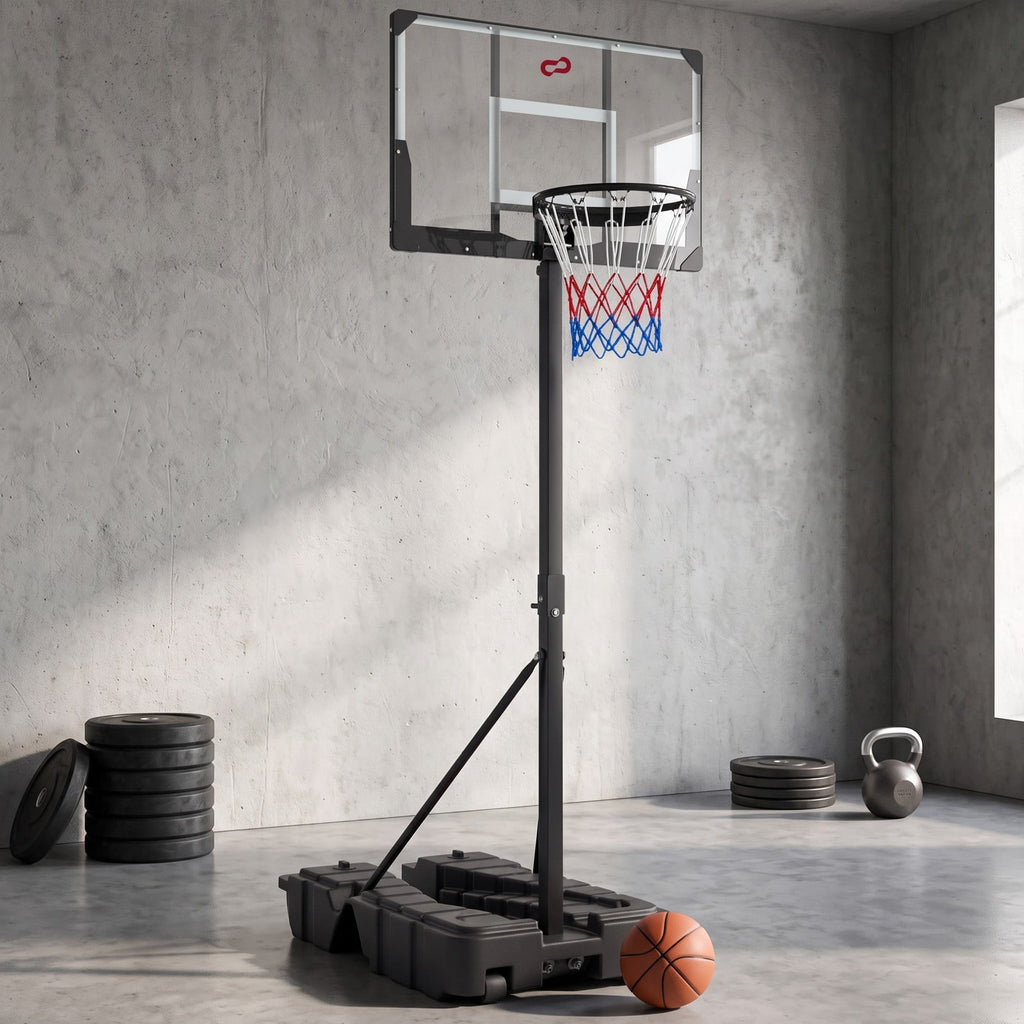 Airfind Foldable Portable Basketball Hoop System, 7.54-10 ft Stepless Height Adjustable with 44 Inch Shatterproof PC Backboard and Fillable Base for Indoor, Black