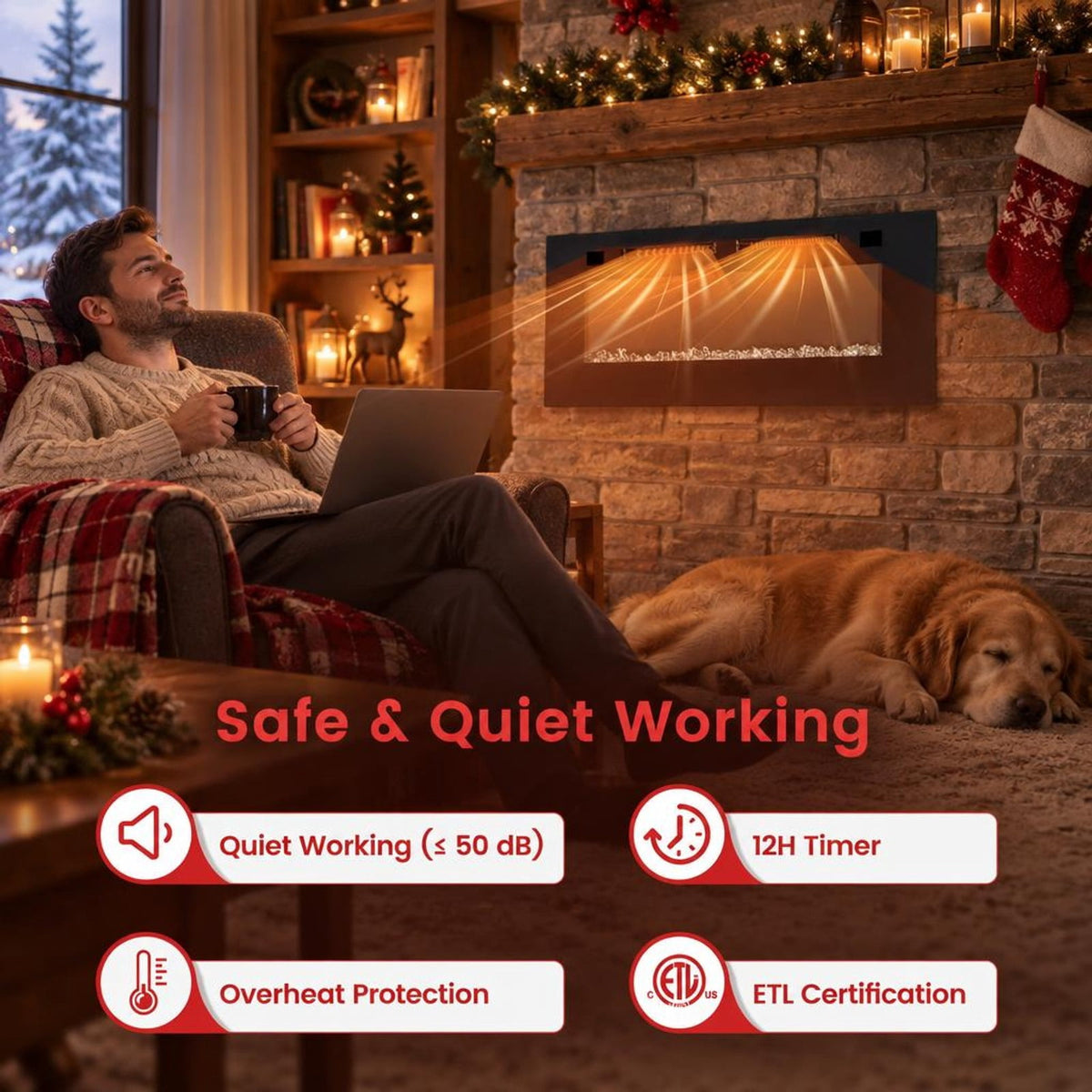 Airfind 42 Inch Ultra-Thin Electric Fireplace with Decorative Crystals and Smart APP Control-42 inch, Steel Tempered Glass 42 Inch: Frame, Black