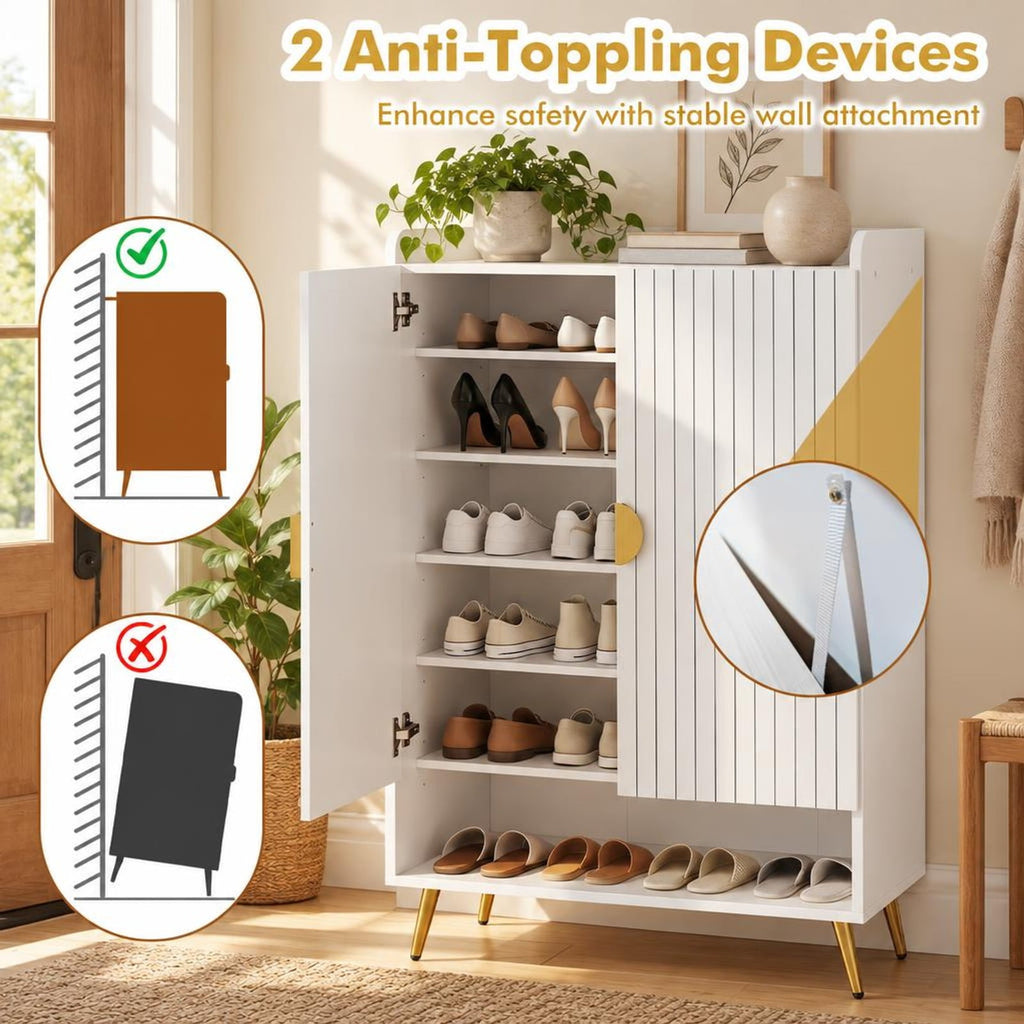 Airfind 44in Tall Shoe Storage Cabinet with 7-Tier Doors and Adjustable Shelves for Entryway, 110 lbs Capacity, Engineered Wood Metal Frame, White