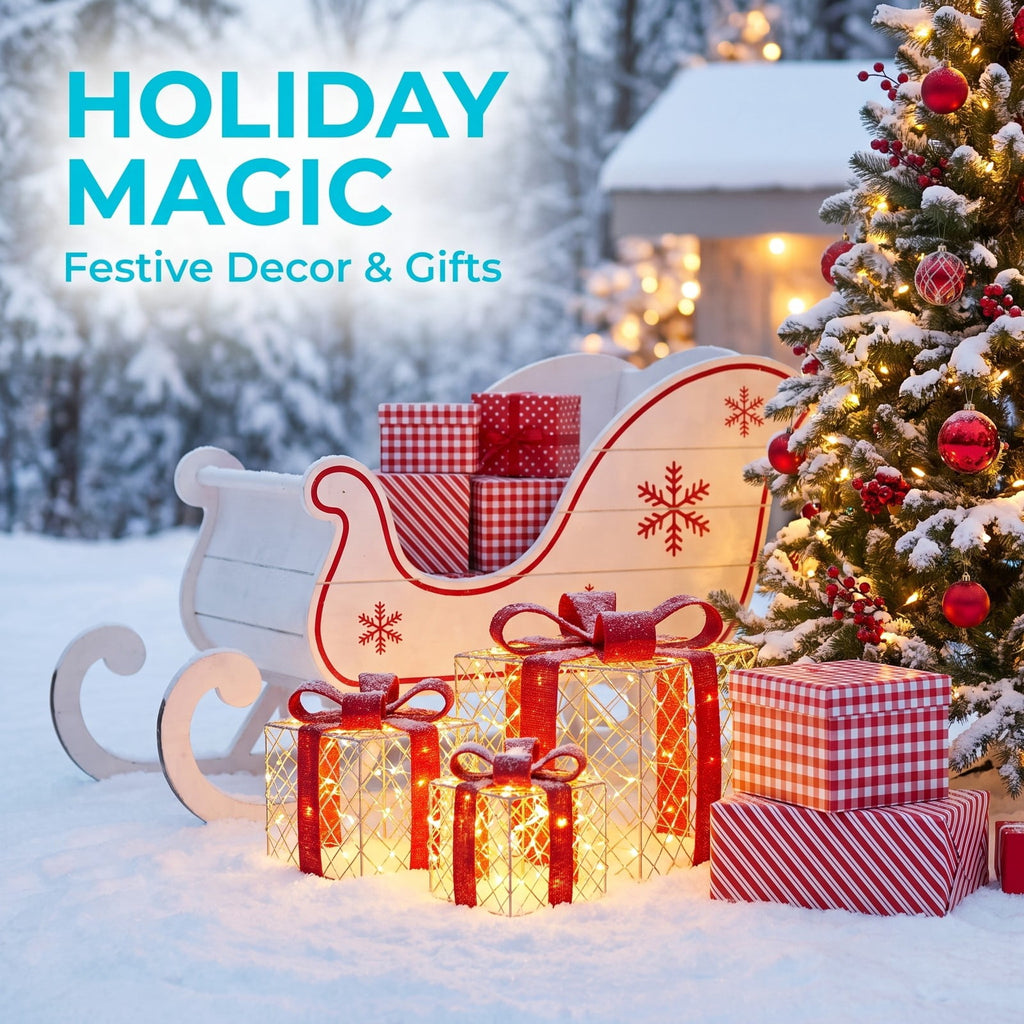 Airfind 3 Pieces Christmas Lighted Gift Boxes Decorations with 60 LED Lights for Indoor and Outdoor, PVC Steel fabric Frame, As picture shows