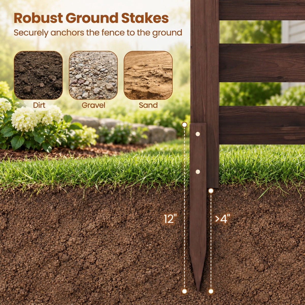 Airfind 3-Panel Wooden Outdoor Privacy Fence with Ground Stakes, Fir Wood Frame, Brown, Product Dimensions of Each Screen 38.5 Inch