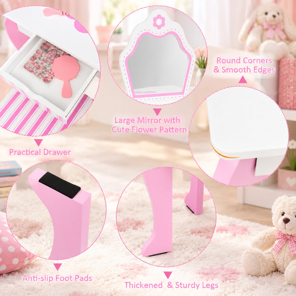 Airfind 2-in-1 Toddler Vanity Set with Detachable Top and Cute Flower Patterns, 66 lbs Capacity, MDF acrylic Frame, White