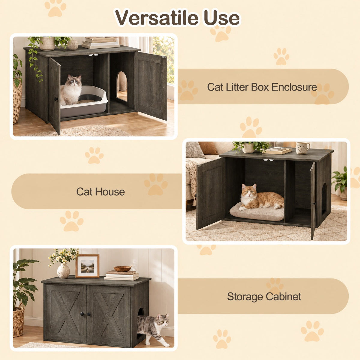 Airfind Hidden Cat Litter Box Enclosure Furniture with Divider, Oak, Large tabletop for plants decorations or storage, Oak/White, for Easy Setup
