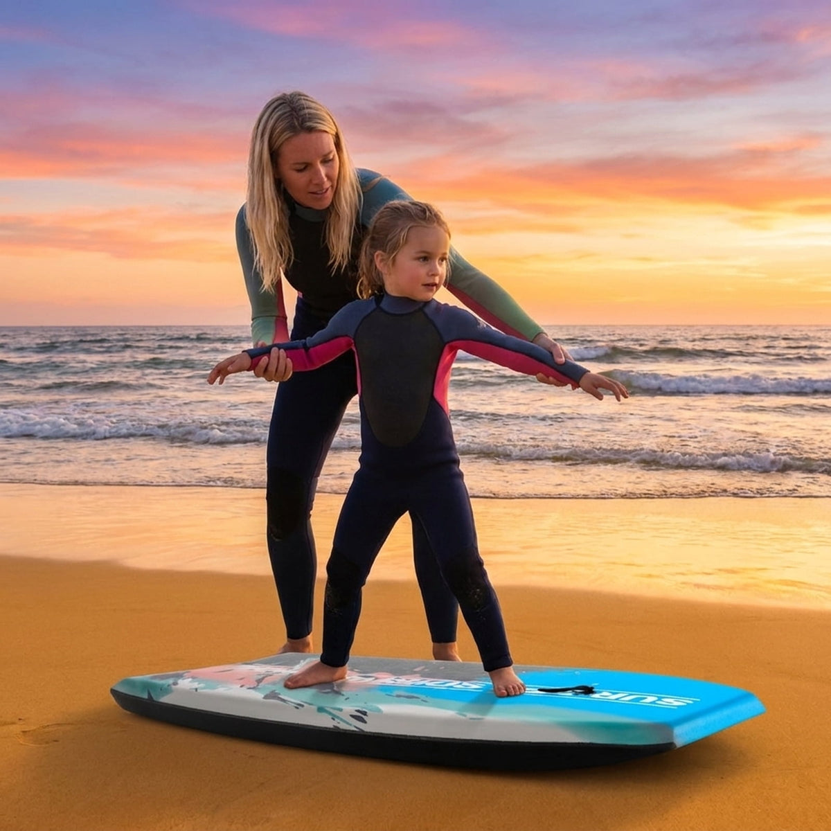 Airfind 33 Boogie Board with Sunset Splash Graphic Deck ¡ª EPS Core, XPE Top, HDPE Slick Bottom, Crescent Tail, Coiled Wrist Leash