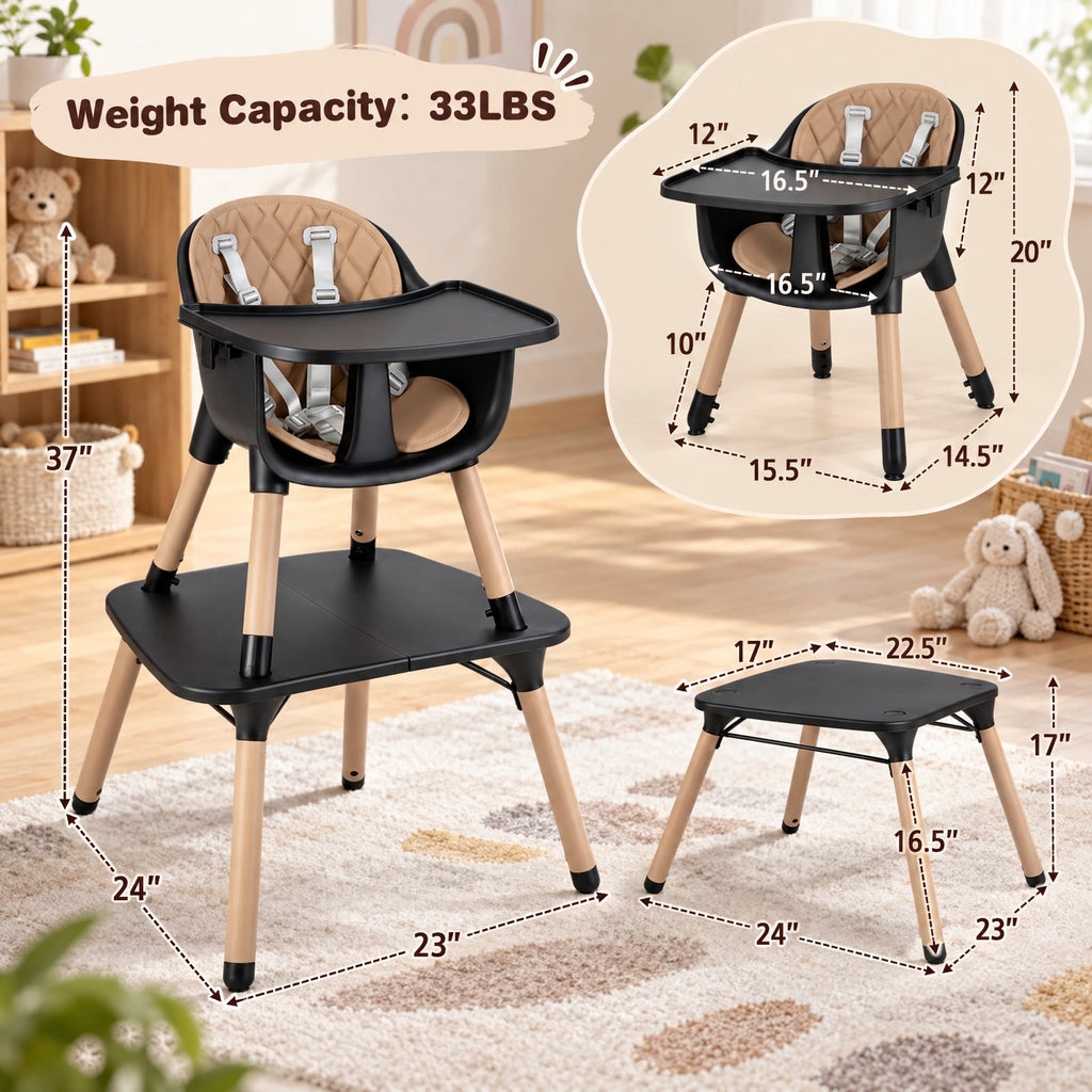 Airfind 4-in-1 Youth Convertible Youth Table Chair Set featuring PU Cushion, 33 lbs Capacity, PU PP Metal Frame, for 6-36 Months, Brown