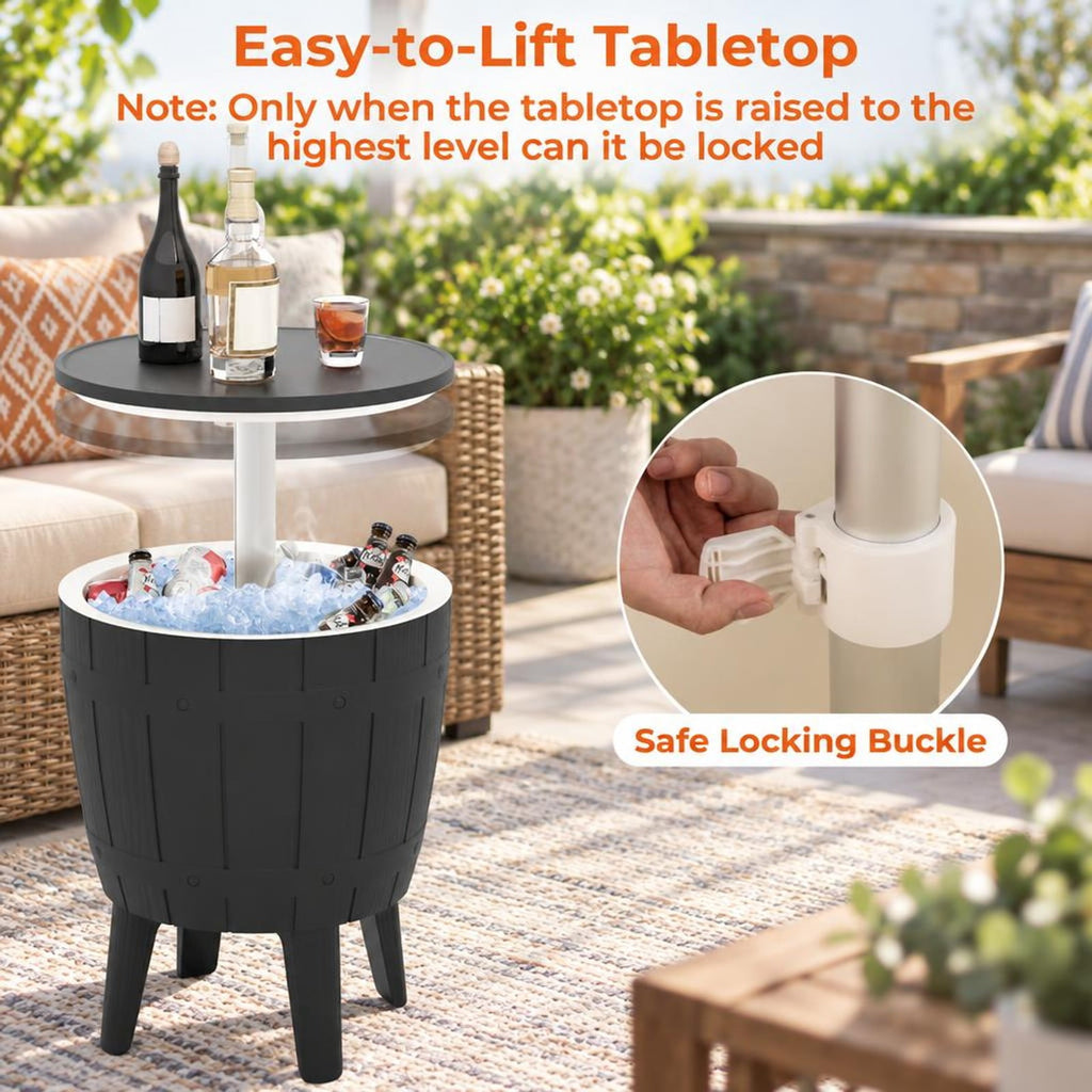 Airfind 10 Gallon Cooler Bar Table Outdoor Coffee Table Ice Bucket with Telescopic Tabletop for Beer and Wine, 110 lbs Bucket Capacity, Black