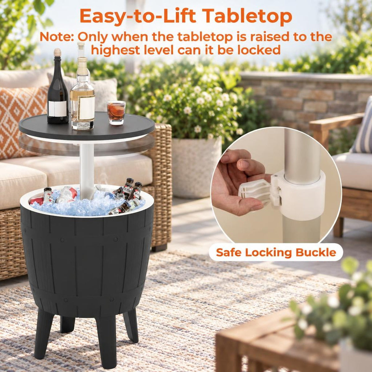 Airfind 10 Gallon Cooler Bar Table Outdoor Coffee Table Ice Bucket with Telescopic Tabletop for Beer and Wine, 110 lbs Bucket Capacity, Black