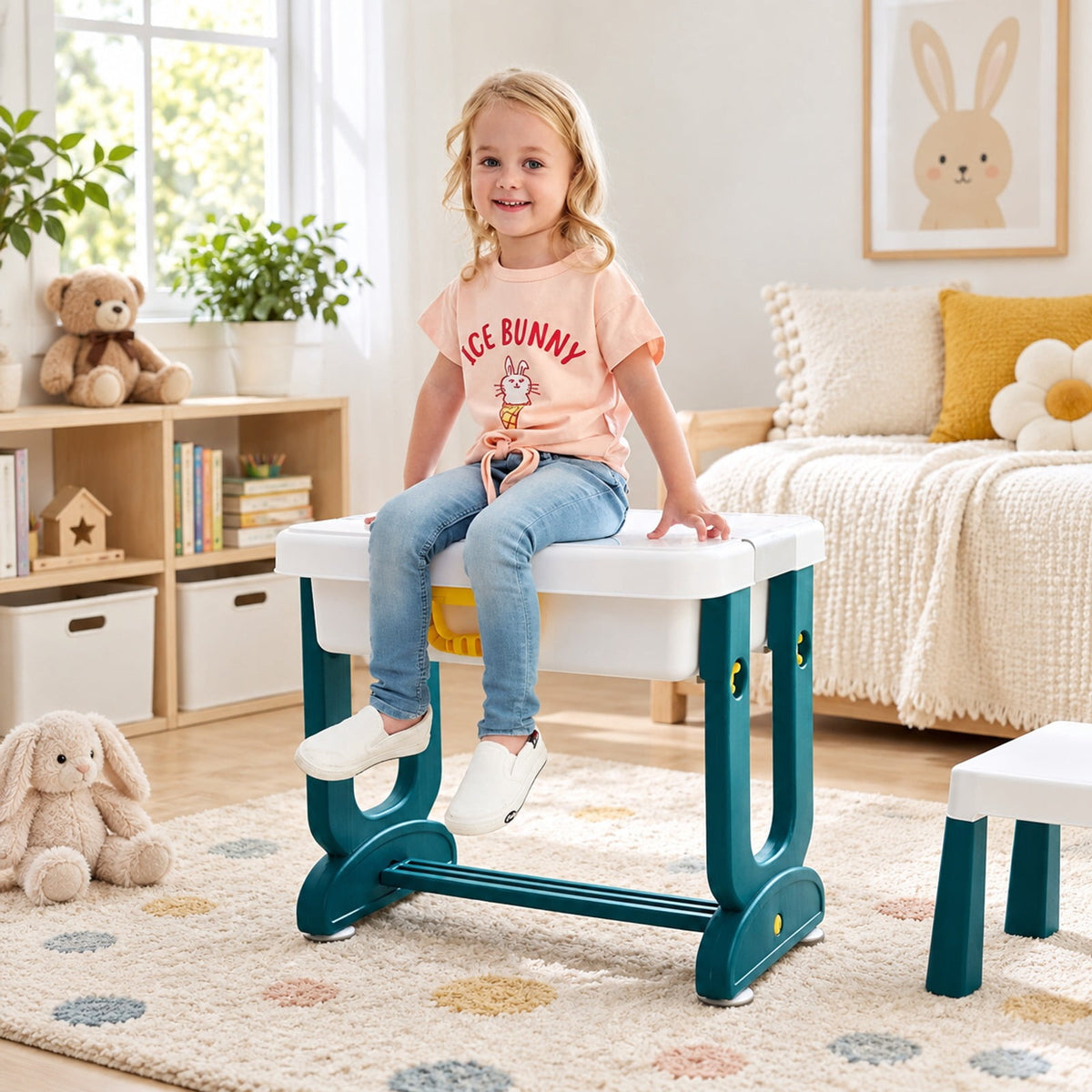 Airfind 5-in-1 Kids Activity Table Set, 220 lbs Capacity, PP PE ABS Frame, for Over 3 years old, As shown in the picture