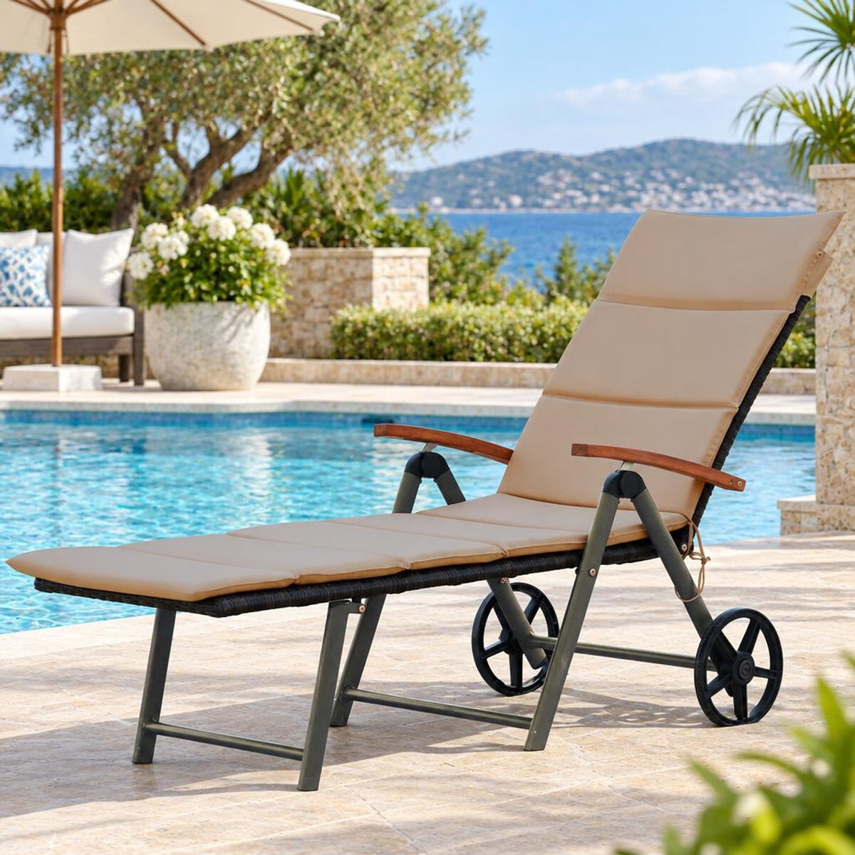 Airfind Outdoor Chaise Lounge Chair Rattan Lounger Recliner Chair, 385 lbs Height from ground to seat: 15.7 Capacity, PE rattan aluminum Frame