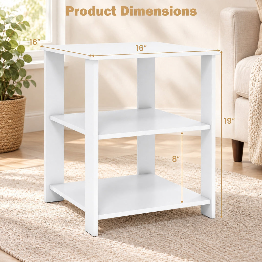Airfind 3-Tier Modern Nightstand Square Side Table with Open Storage Shelves Set of 2, 66 lbs Capacity, Engineered Wood Frame, White