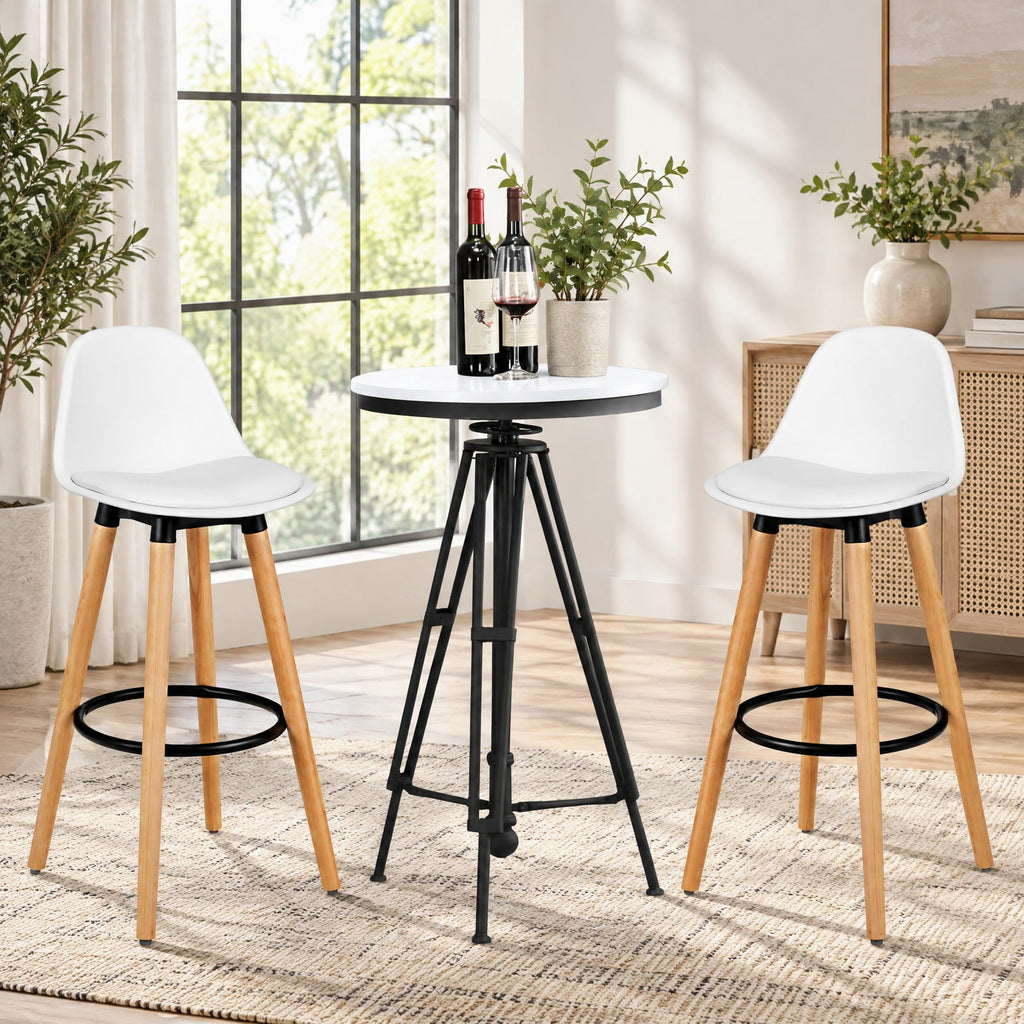 Airfind 2 Pieces Mid Century Barstool 28.5 Inches Dining Pub Chair, 250 lbs Capacity, Metal beech wood PU PP Frame, White